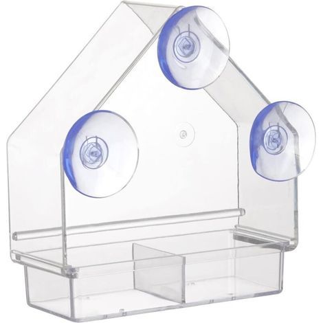 Transparenter Vogelfutterspender mit extra starken Saugnäpfen, herausnehmbarer Schale, nachfüllbar, wetterfest (1/5)