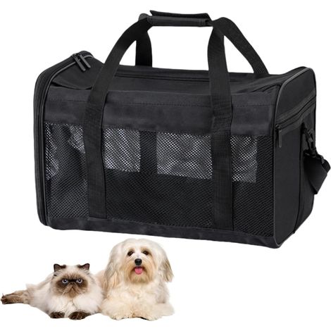 Sac de Transport Pliable pour Chat et Petit Chien - Avec Bandoulière Réglable - Pour Voiture, Aviateur et Train (Noir, M) (1/5)