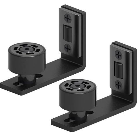 Ensemble de deux rails inférieurs réglables pour porte coulissante sur pied, avec dispositif anti-balancement à double poulie - noir (1/5)