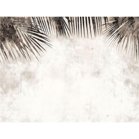 Papier peint avec feuilles de palmier vert béton, décoration murale pour salon – 300 x 210 cm Wallarena (1/4)