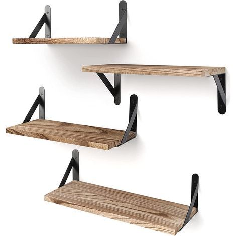 Juego de 4 estantes de pared de madera estilo americano, decorativos y de almacenamiento. (1/5)