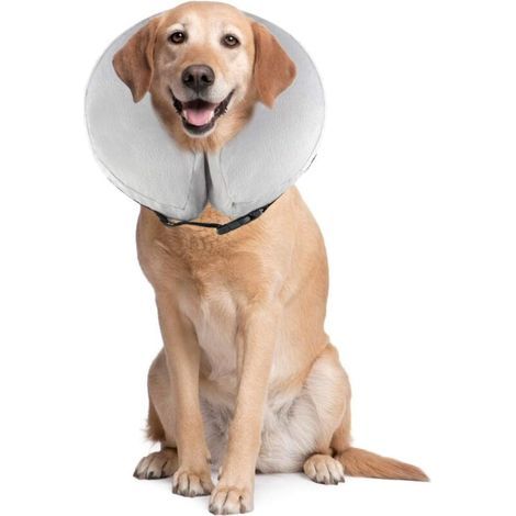 Collier Gonflable de Récupération Confortable Collerette de Protection pour Chien Chats, Ajustable, Lavable PS005 XL Gris (1/4)