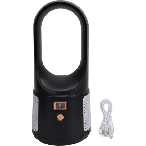 USB-Tischventilator, 6 Geschwindigkeitsstufen, leise, tragbar, ohne Rotorblätter, mit Leistungsanzeige, für Zuhause, Schlafzimmer, Büro, schwarz (1/5)