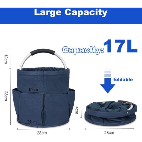 Seau à outils 17L, organisateur d'outils en toile pour l'organisation du seau, dessus portable multi-ouvert pour l'intérieur et le jardin