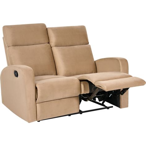 Manual Recliner Sofa Light Brown Velvet Upholstered 2 Seater Couch Modern Design Relax Function VERDAL (1/5)