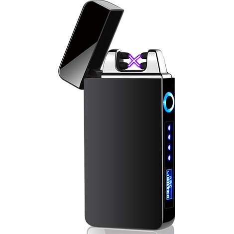 Briquet électrique Double Arc, alliage zinc, pression latérale, affichage de puissance, sans flamme, rechargeable, usage quotidien (1/5)