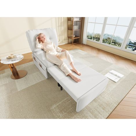 fauteuil salon convertible compact 80x165 blanc lin OKMYHOME