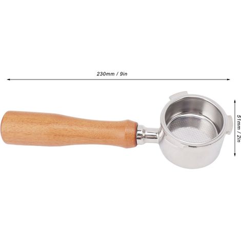 Ortviai Portafiltre café 51 mm sans fond pour machine Delonghi EC0680/EC0685, en acier inoxydable 304 avec poignée en bois (1/4)