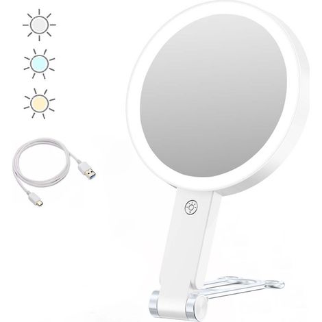 Miroir de Maquillage LED avec Support Ours - Grossissement 30x, Portable & Rechargeable (1/5)