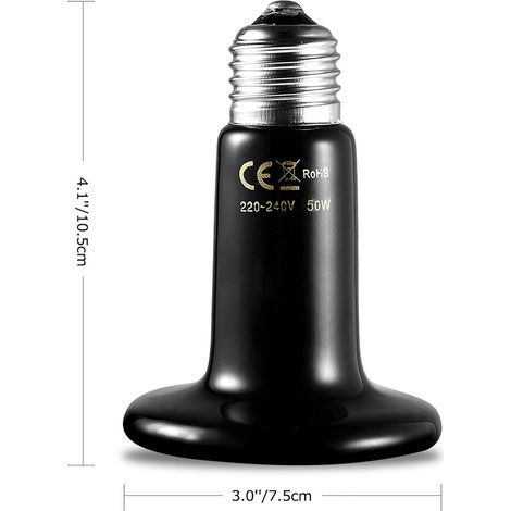Ampoule chauffante infrarouge céramique E27 50W pour animaux de compagnie, idéale pour les reptiles (L). (1/5)