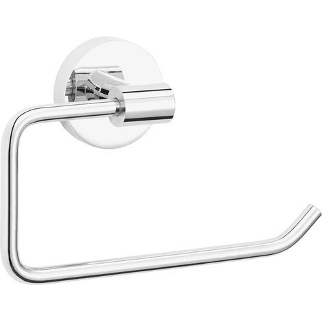 1 Dérouleur papier toilette, Adhésif sans percer, Métal chromé, Finition brillante, Pour salle de bain (1/5)