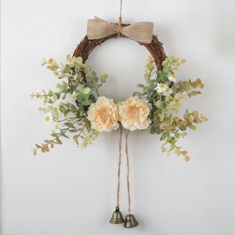 Couronne Murale - Pivoine Faux Fleurs - Décoration Porte Mur Salon Chambre Mariage - Rustique Champêtre - 1 Pièce