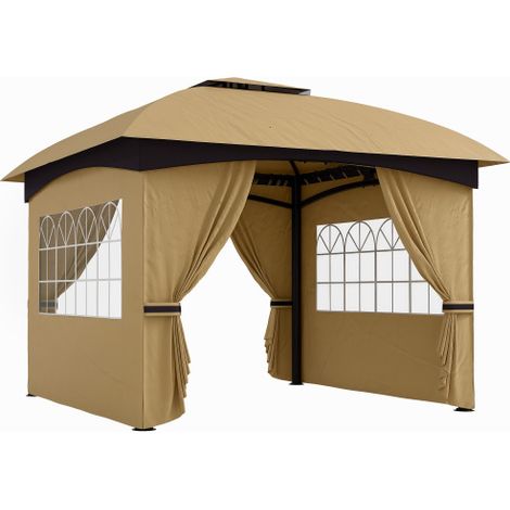 Pavillon ca. 3,4x3,4 m wasserabweisend Gartenpavillon mit 4 Seitenteilen, Doppeldach, Partyzelt mit UV-Schutz Gartenzelt mit verzinktem Metallrahmen, für Garten Beige 
On-Site