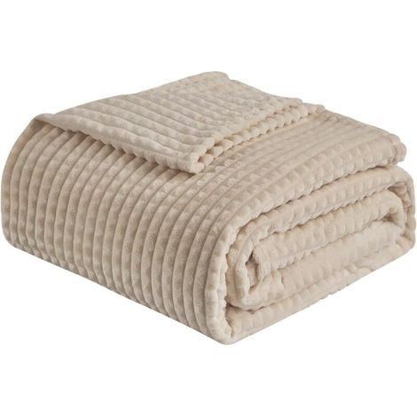 Couverture polaire, jeté jacquard 3D pour canapé et lit, douce, confortable et moelleuse, légère et luxueuse en flanelle à motifs géométriques (beige, 150 x 200 cm)