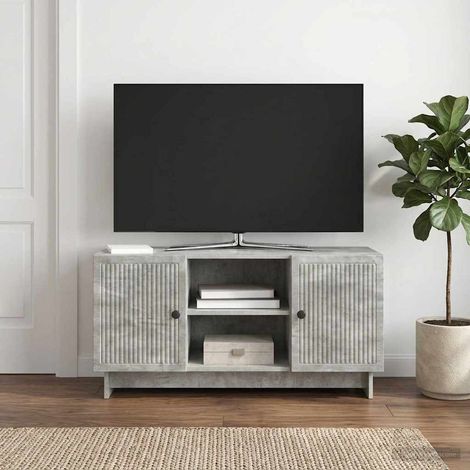 Meuble TV avec rangement 2 portes en bois d’ingénierie gris béton 102 x 34,5 x 50 cm - PANGIVO (1/5)