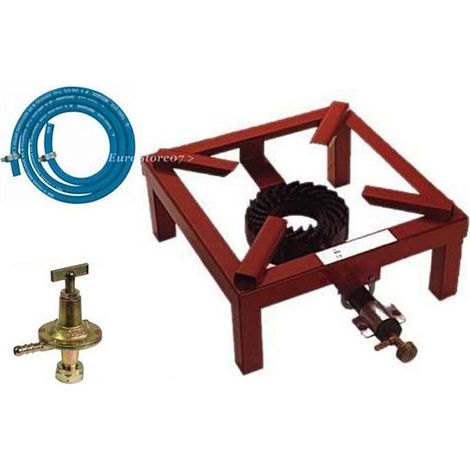 FORNELLONE A GAS CM 40 X 40 8.5 kw IN METALLO ROSSO FORNELLO + REGOLATORE E TUBO (1/2)