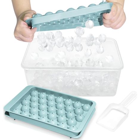Eiswürfelschale mit Deckel und Behälter – Runde Eiswürfelschalen für den Gefrierschrank mit Deckel – Eiswürfelschalen für den Gefrierschrank mit Eisbehälter (1"-2er-Pack, blau)