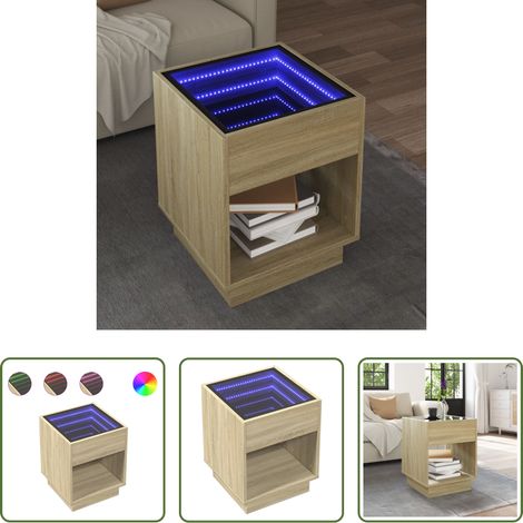 Couchtisch mit Infinity-Spiegel - Couchtisch mit Infinity-LED Sonoma-Eiche 40x40x50 cm (1/5)