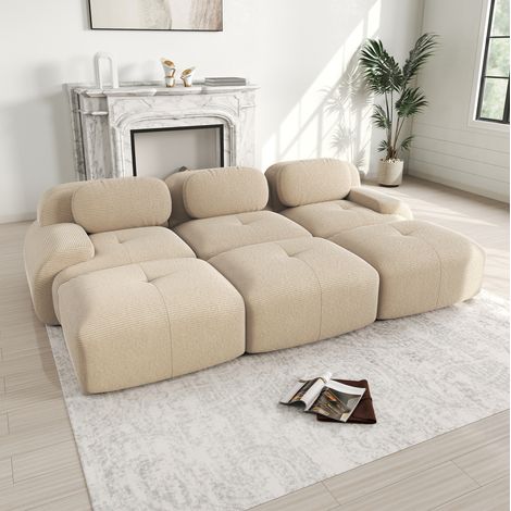 Sofá esquinero modular sin montaje pana suave beige OKMYHOME (1/5)