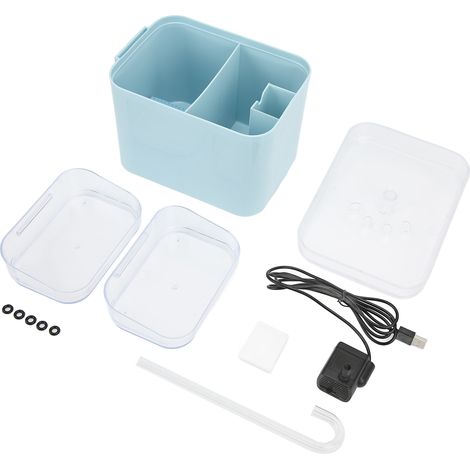 Fontaine à eau automatique pour animaux de compagnie 2L / 67oz pour chats avec robinet, pour une utilisation intérieure et extérieure, bleue (type robinet). (1/5)