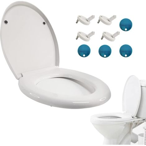 Toilet Seat, WC Seat Soft Close with Quick Release for Easy Clean, Simple Fixing, Children Family Toilet Lid, Sturdy Duroplastic Anti-Bacterial, with Adjustable Hinges, Oval Shape