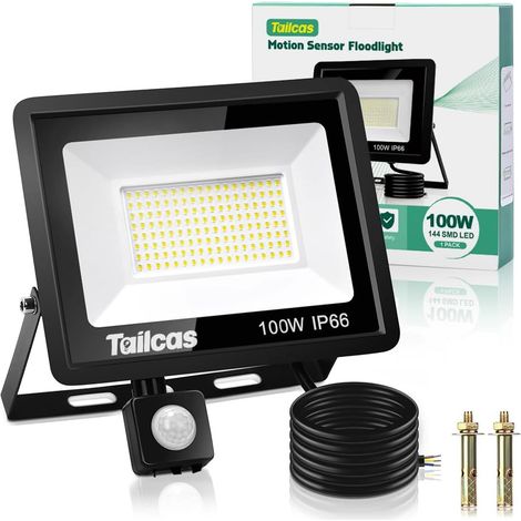 100W Projecteur Exterieur Detecteur de Mouvement, 6500K Blanc Froid 144Leds Super Lumineux Spot, 9000 LM IP66 Etanche Eclairage Exterieur Avec Detecteur pour Jardin, Garage (1/5)