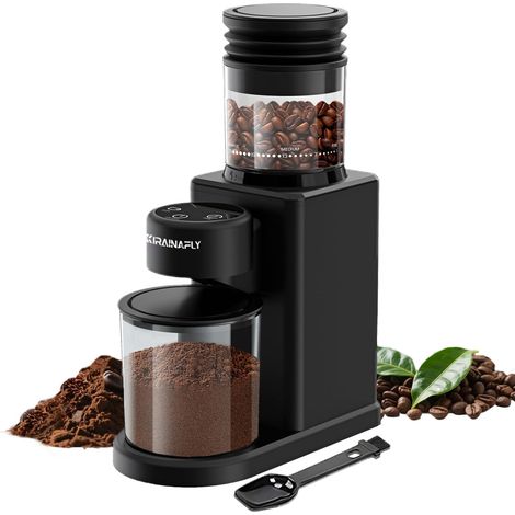 moulin à café électrique à meules coniques, écran tactile LCD, 25 niveaux de mouture pour expresso/café filtre/cafetière à piston, système antistatique, soufflette d’air incluse, noir (1/5)