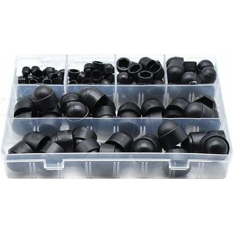 145 pièces PE couvre-boulons Kits d'assortiment d'écrous à capuchon à vis Insérer des capuchons de contre-écrou pour vis Boulons 6 tailles disponibles avec bote de rangement,Le noir