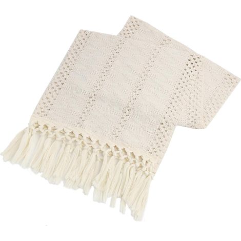 Chemin de Table Boho Beige avec Glands, mélange de Coton et de Lin en macramé, Style Rustique de la Ferme, pour la Cuisine, Les Mariages et Les fêtes, décoration de la Salle à Manger, 30x140 cm (1/5)