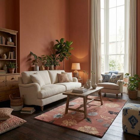 Tapis design PetalSymphony - Designertapis  - 340x240cm, Rectangular - 80% Laine vierge, 20% Soie de bambou - Tufté main - Terracotta