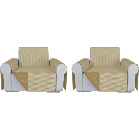Coppia Set 2 Copripoltrona Proteggi Salva Poltrona Universale Fodera Double Face Elegante - Beige