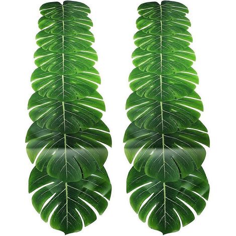 Lot de 2 chemins de table artificiels en feuilles de palmier, 220 cm de long, style tropical. (1/5)