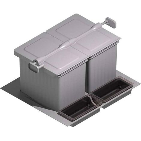 Poubelle coulissante 3 seaux 31L – Ouverture automatique – Pour caisson 600 mm – Dimensions recoupables 475-540 mm – Gollinucci (1/3)