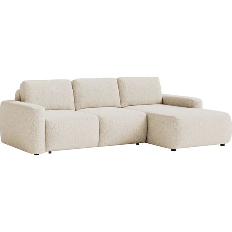 Selsey Carnos Mini – Ecksofa mit Schlaffunktion, Ottomane rechts, Chenille Hellbeige (1/5)