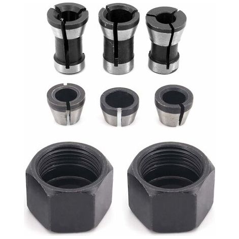 6 Pièces HSS Tête de Mandrin, 6 mm 6.35 mm 8 mm Tête adaptateur Convertisseur pour perceuses Machine de Gravure, pour rogneuse Menuiserie électrique Pince de routeur Titulaire +2 écrous (1/5)