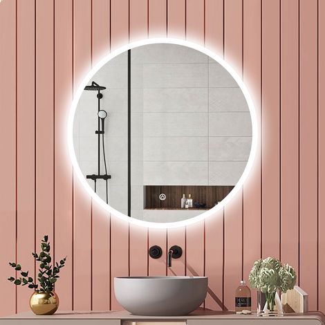 Aica Miroir de salle de bain Rond 70cm LED Tricolore + Dimmable + Mémoire + Anti-Buée