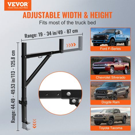 Porte-Échelle pour Pickup Charge 113 kg, Porte-Bagages en Acier Extensible 49-87 cm, Hauteur Réglable 98-110,8 cm, Support d'Échell… (1/5)