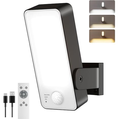 Applique Murale Extérieure à Détecteur de Mouvement 10000mAh Lampe LED Murale Rechargeable Sans Fil avec Télécommande 3 Modes 3 Couleurs Charge USB-C IP65 pour Jardin Garage Entrée Terrasse (1/5)