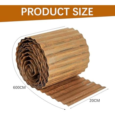Bordure de pelouse en acier Corten en métal pour jardin - 20 x 600 cm - Bordure ondulée pour l'aménagement paysager, les parterres de fleurs et la pelouse DIY (1/4)