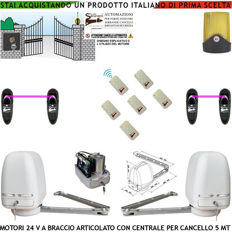 Automazione Cancello Kit Motori Braccio Articolato 24 V 2 Ante da 0,5 a 2,5 MT Centrale 220/24 V Faro Selettore 2 Coppie di Fotocellule 6 Radiocomandi (1/4)
