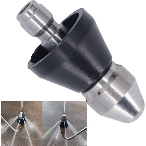 Buse de vidange pour nettoyeur haute pression 5000 PSI, mini buse de vidange compacte et durable, tuyau de vidange haute pression, buse à point central - 1 trou avant, 6 trous arrière (1/5)