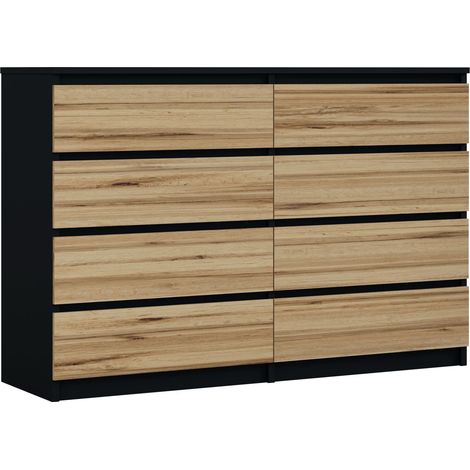 Commode 8 Tiroirs, Noir Mat / Wotan Chêne, 138 x 101 x 39 cm (1/5)