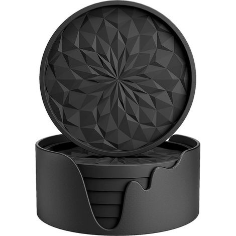 Posavasos de silicona, Juego de 6-10 x 10 x 0,65 cm, con base, Antideslizantes, Ideales para decorar mesas de centro, Negro (1/5)