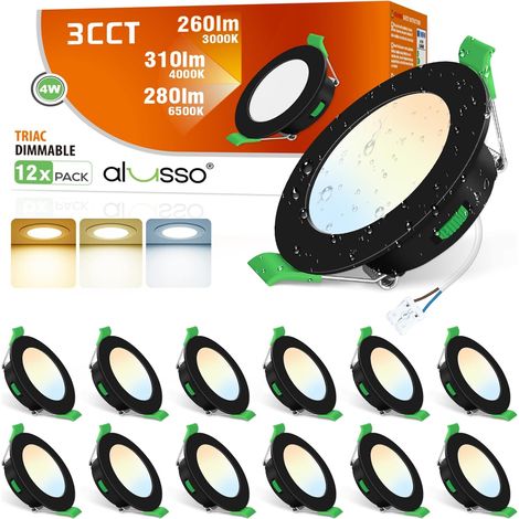 Spot LED Encastrable 4W Noir Dimmable IP44 3CCT 55-68mm Lot de 12 (1/5)