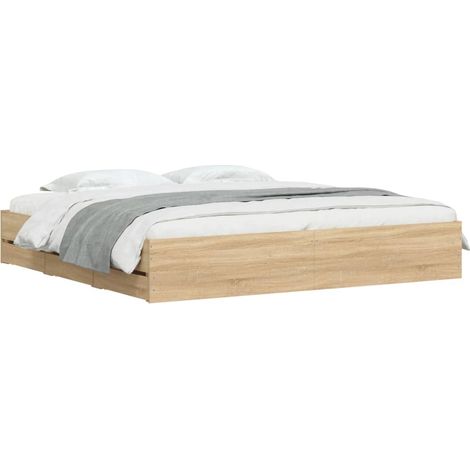 Bed Frame with Drawers without Mattress Sonoma Oak 180x200 cm Super King vidaXL