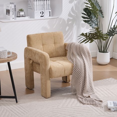 Fauteuil moderne minimaliste 1 place, chaise rembourrée confortable style nordique pour salon, chambre ou bureau,jaune