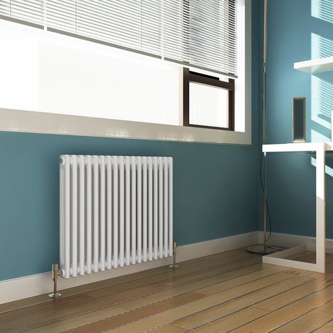 ELEGANT 600 x 830mm Double Bar Traditional Horizontal Column Radiator White with White Thermostatic Radiator Valves (1/5)