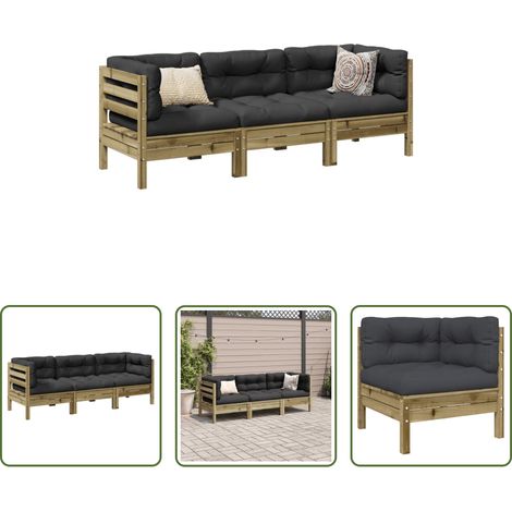 vidaXL Imprägniertes Holz - 3-tlg. Garten-Sofagarnitur mit Kissen Kiefernholz Imprägniert (1/5)
