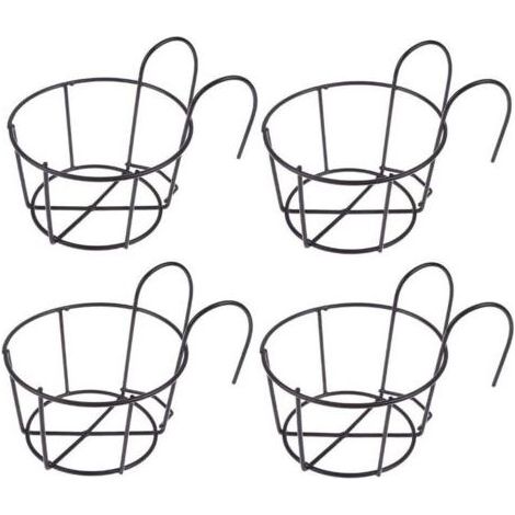 Support de fleurs suspendu noir 16169cm 4 pièces support de pot de fleurs balcon pot de fleurs rond fer panier de fleurs suspendu adapté pour balcon (1/5)