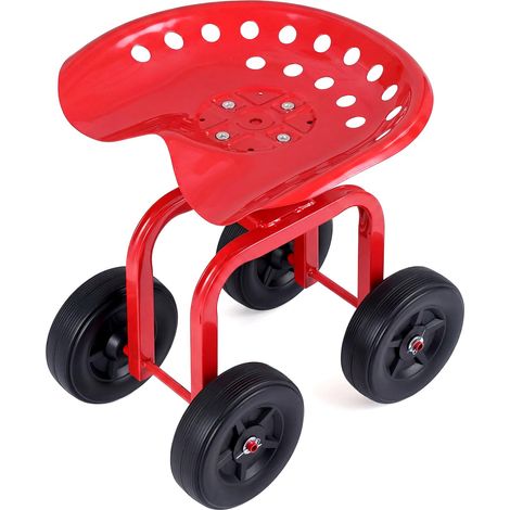 COSTWAY Sgabello con Ruote per Giardinaggio, Sedile con Ruote Regolabile in Altezza e Portatile, Seggiolino da Giardino, Prato e Cortile, Portata 150kg (Rosso) (1/5)